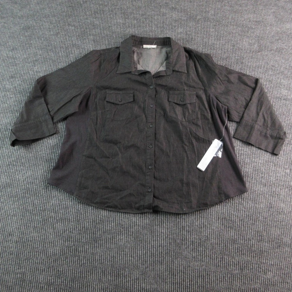 Pale Sky Button-Up Womens 3X Black Tunic Collared 3/4 Sleeve Pockets NWT